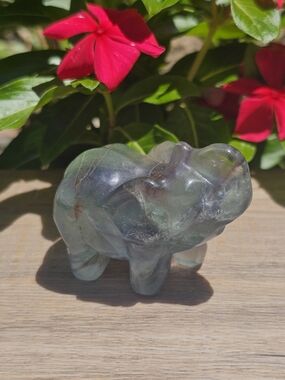 Fluorite Elephant Carving - Green and Purple Tones